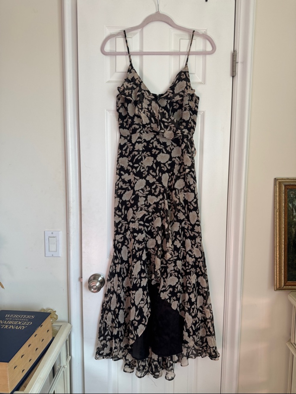 Express Black and Cream Floral High-Low Slip Dress